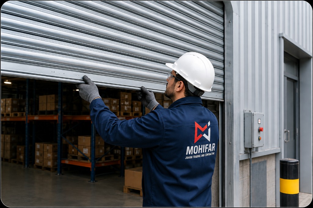 Construction worker performing building roof maintenance on site